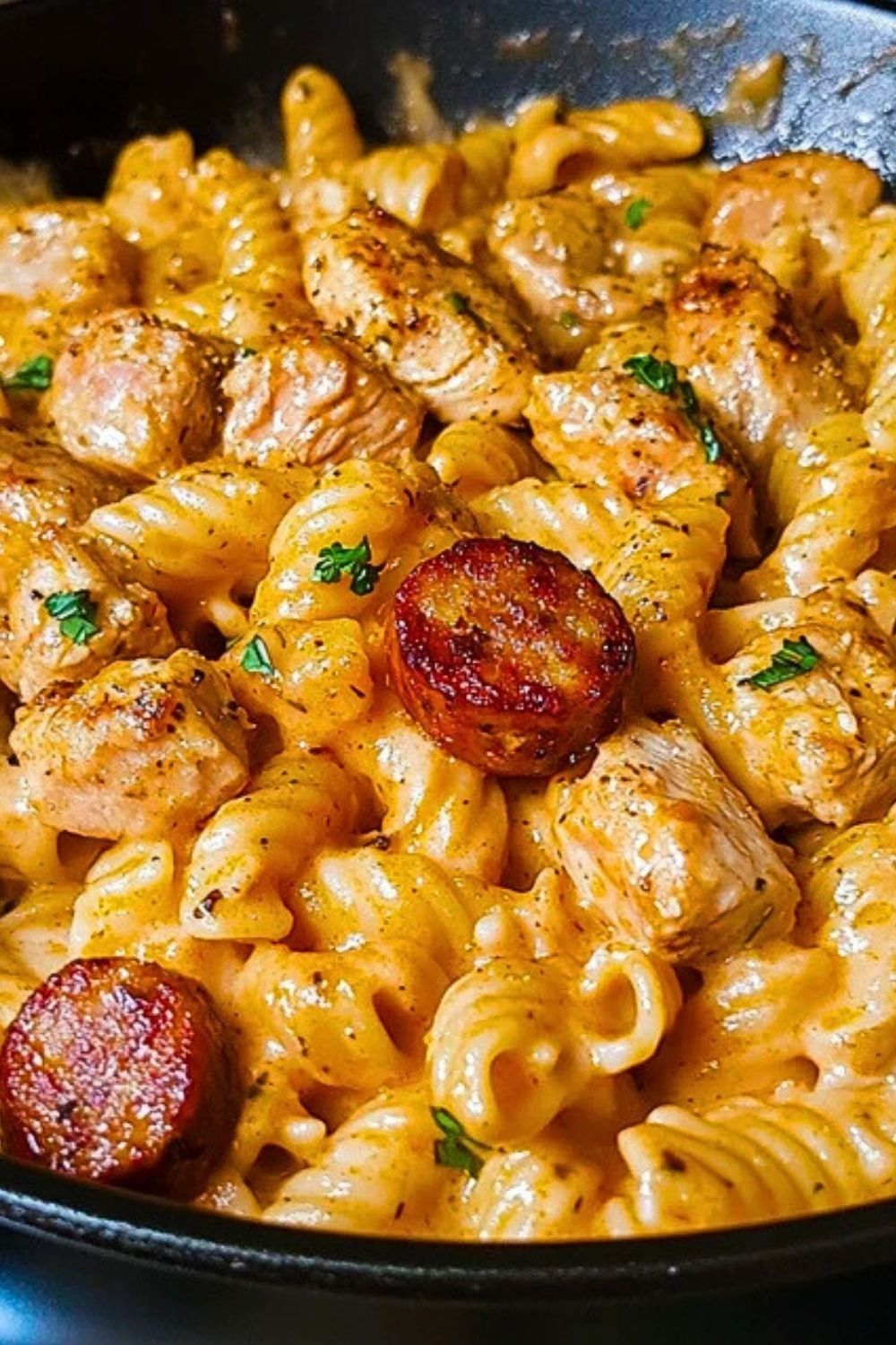 Skillet Creamy Spicy Cajun Chicken & Sausage Pasta