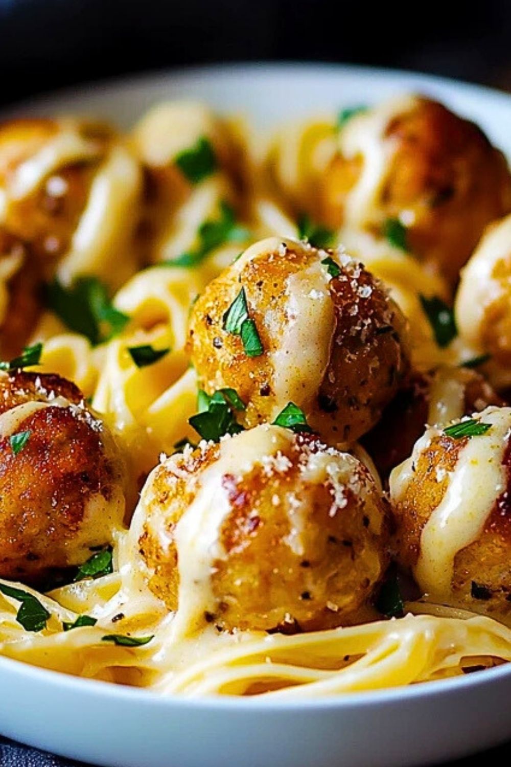 Garlic Butter Chicken Balls with Creamy Parmesan Pasta