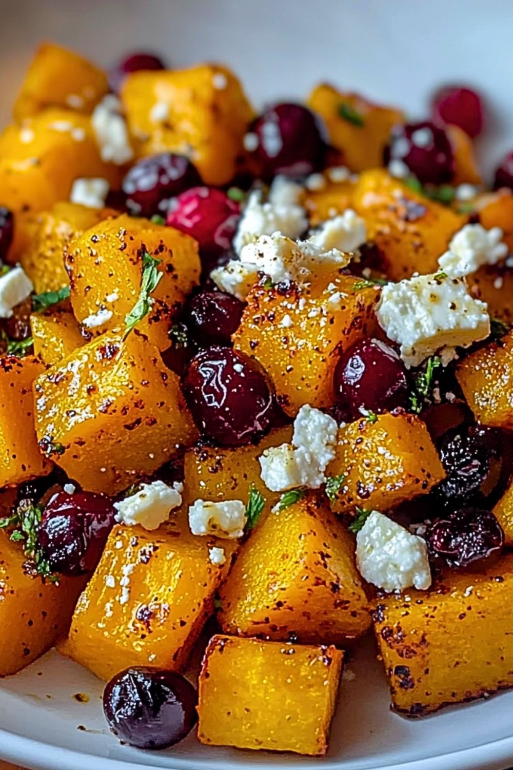Roasted Butternut Squash with Cranberries and Feta