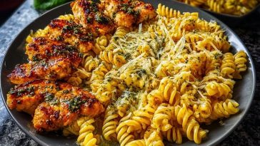 Cheesy Rotini with Garlic Parmesan Chicken Easy Pasta Dinner
