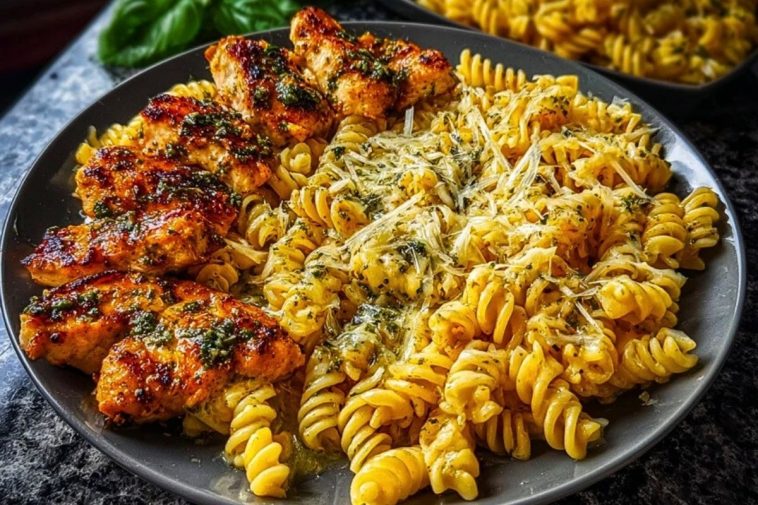 Cheesy Rotini with Garlic Parmesan Chicken Easy Pasta Dinner
