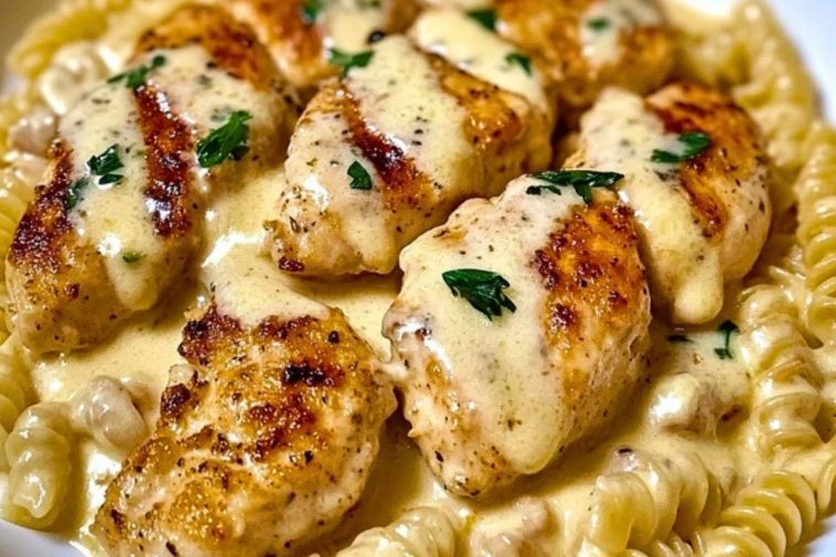 Creamy Garlic Butter Chicken and Rotini in Parmesan Sauce
