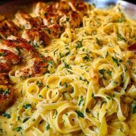 Creamy Mozzarella Chicken Linguine in Garlic Cajun Butter