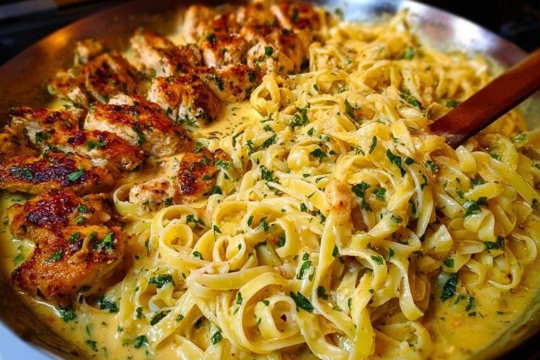 Creamy Mozzarella Chicken Linguine in Garlic Cajun Butter