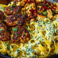 Creamy Velveeta Chicken Fettuccine with Garlic Cheese Sauce