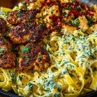 Creamy Velveeta Chicken Fettuccine with Garlic Cheese Sauce