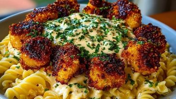 Crispy Parmesan Chicken Bites with Smoky Cajun Alfredo Gemelli Recipe