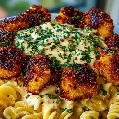 Crispy Parmesan Chicken Bites with Smoky Cajun Alfredo Gemelli Recipe