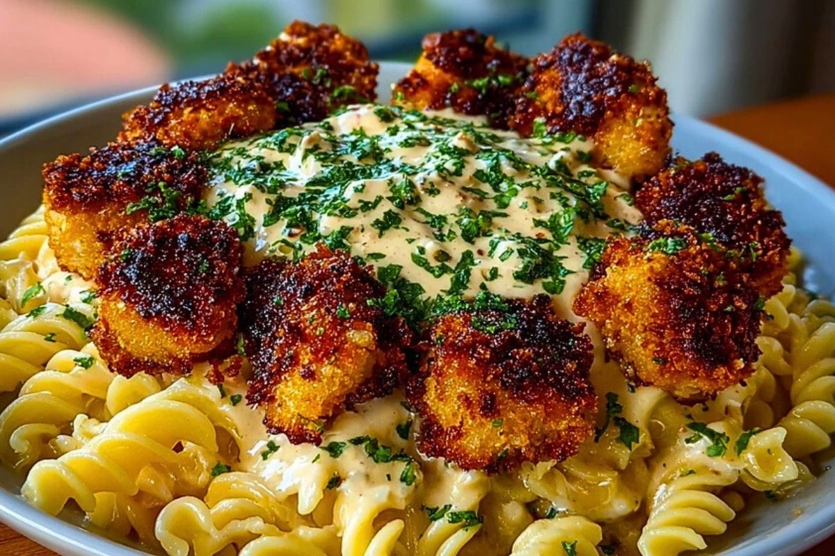 Crispy Parmesan Chicken Bites with Smoky Cajun Alfredo Gemelli Recipe