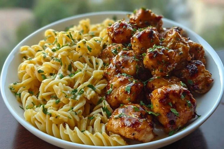 Delicious Garlic Butter Chicken Bites with Spicy Cajun Alfredo Twisted Pasta Recipe