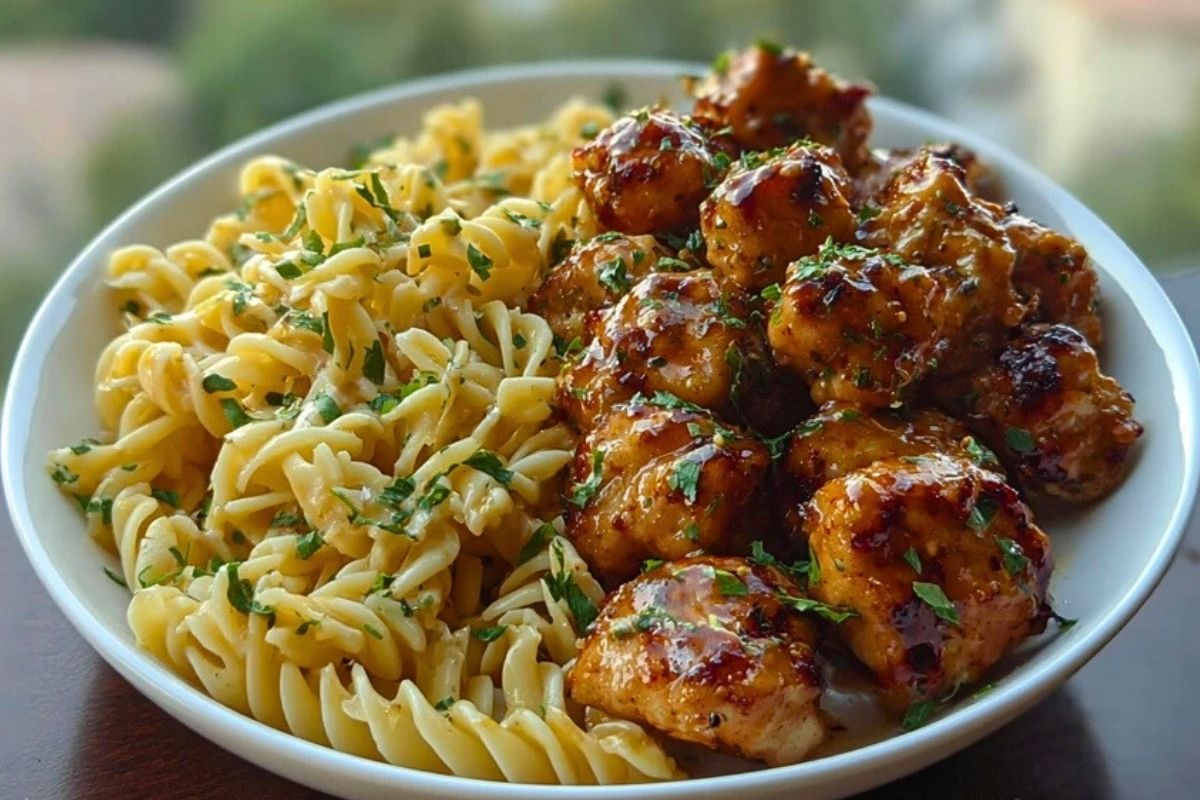 Delicious Garlic Butter Chicken Bites with Spicy Cajun Alfredo Twisted Pasta Recipe