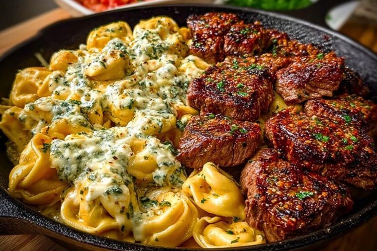 Garlic Steak & Cheese-Filled Tortellini Skillet