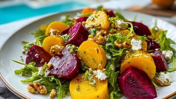 Golden Beet Salad with Goat Cheese and Walnuts