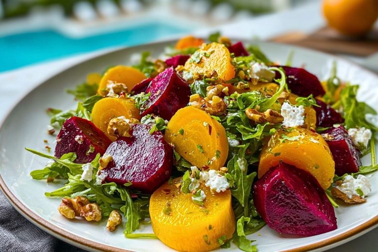 Golden Beet Salad with Goat Cheese and Walnuts