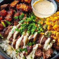 Korean BBQ Beef Bowl with Corn & Creamy Sauce