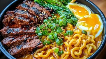Spicy Korean Ramen with Grilled Beef & Creamy Sauce