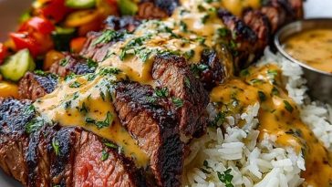 Steak and Queso with Rice