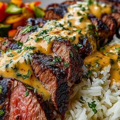 Steak and Queso with Rice
