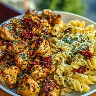 Tuscan Garlic Chicken Bites & Sun-Dried Tomato Cajun Alfredo Pasta