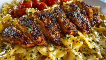 Bowtie Pasta with Creamy Cajun Chicken and Mozzarella Cheese Sauce