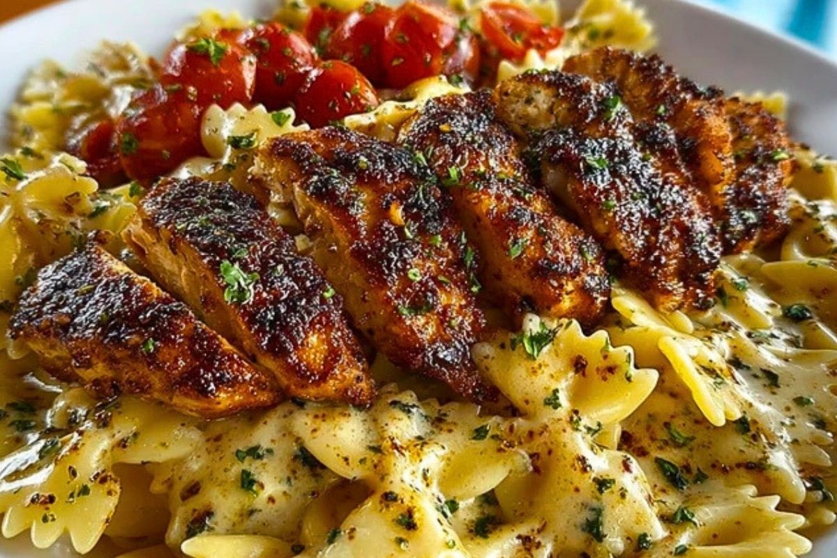 Bowtie Pasta with Creamy Cajun Chicken and Mozzarella Cheese Sauce