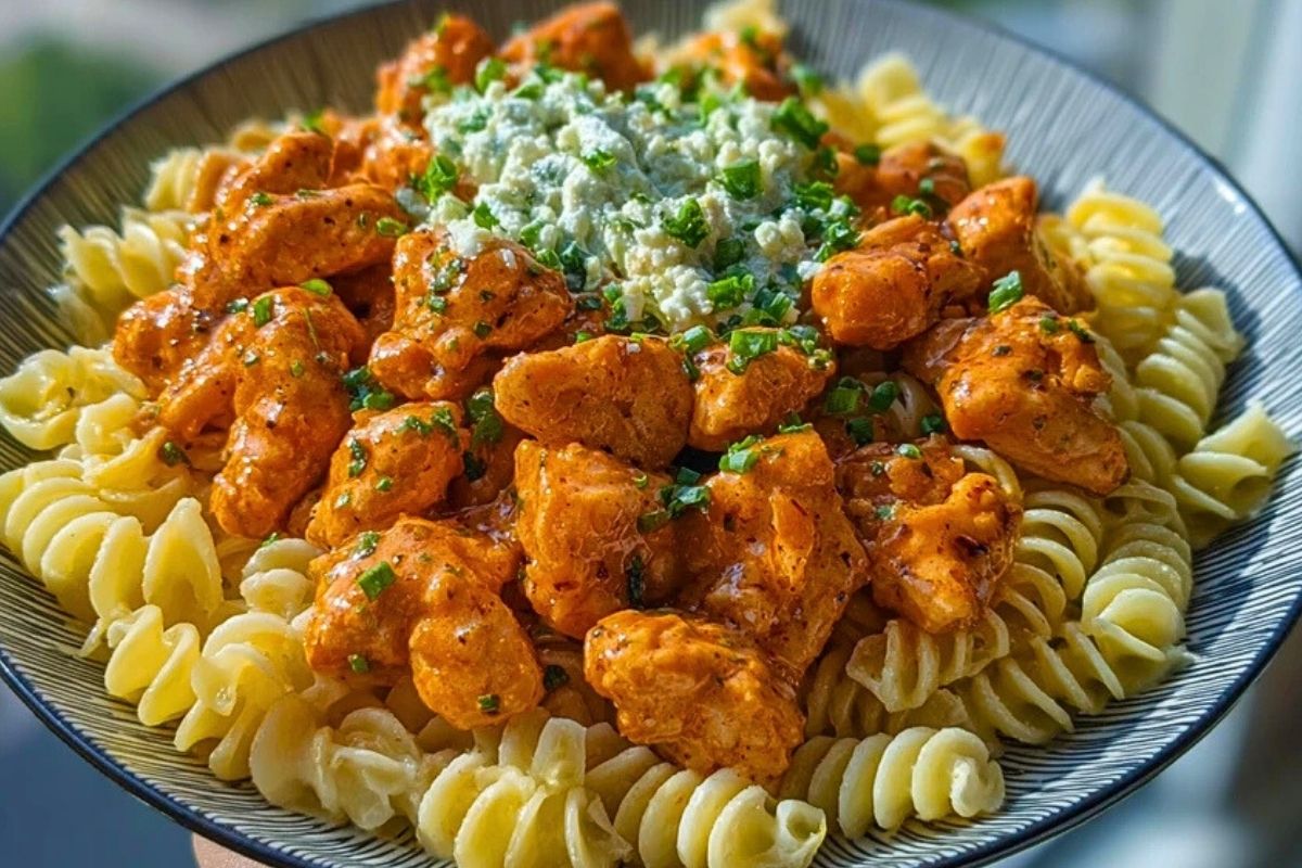 Buffalo Garlic Chicken Bites Recipe with Ranch Cajun Alfredo Twisted Pasta