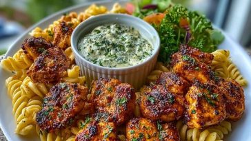 Cajun Chicken Bites with Creamy Garlic Herb Alfredo Twists