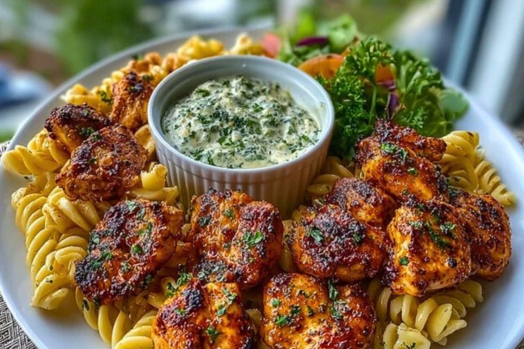 Cajun Chicken Bites with Creamy Garlic Herb Alfredo Twists