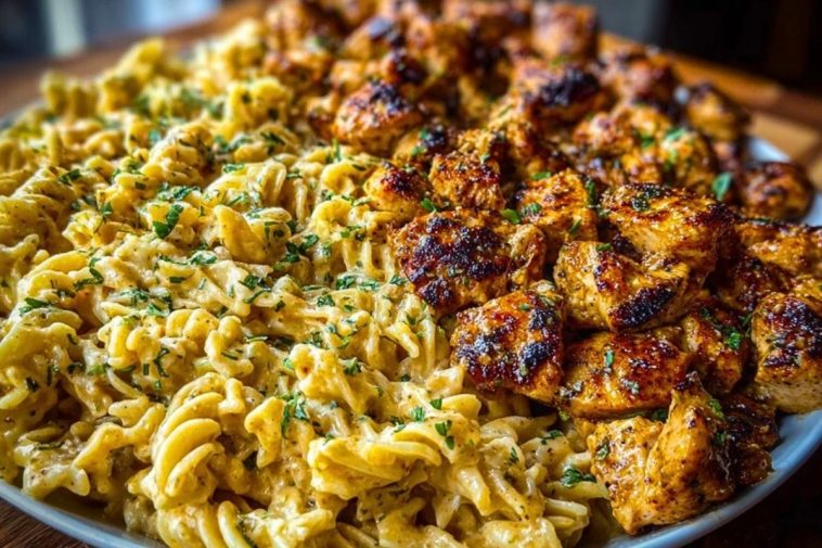 Cajun Garlic Butter Chicken with Creamy Parmesan Twisted Pasta