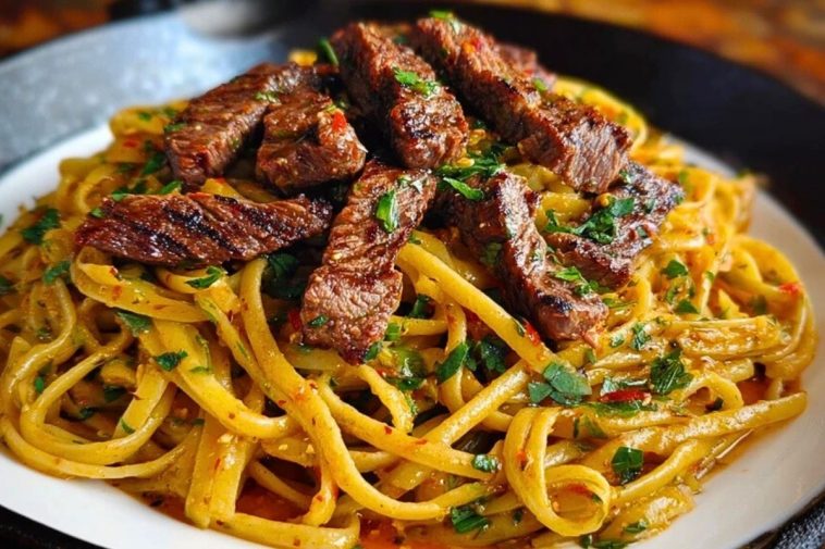Cajun Garlic Butter Linguine with Tender Beef Strips