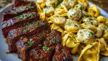 Cajun Garlic Butter Steak with Cheesy Alfredo Tortellini