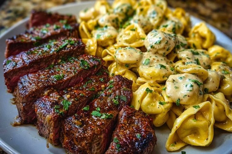 Cajun Garlic Butter Steak with Cheesy Alfredo Tortellini