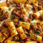 Cheesy Beef and Italian Sausage Rigatoni in Garlic Butter Sauce