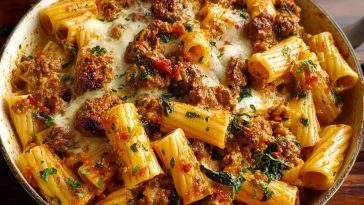 Cheesy Beef and Italian Sausage Rigatoni in Garlic Butter Sauce