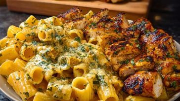Cheesy Rigatoni with Garlic Parmesan Chicken