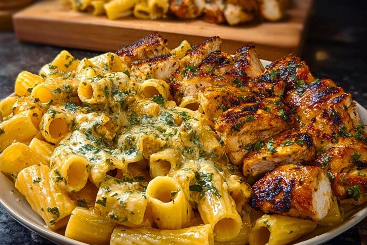 Cheesy Rigatoni with Garlic Parmesan Chicken