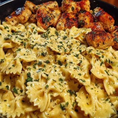 Chicken Creamy Velveeta Bowtie Pasta with Mozzarella Garlic Sauce