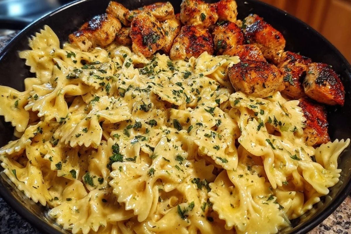Chicken Creamy Velveeta Bowtie Pasta with Mozzarella Garlic Sauce