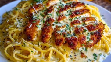 Chicken Smothered in Cheesy Alfredo Three-Cheese Spaghetti Sauce