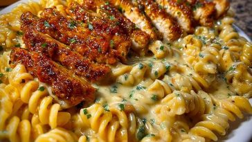 Creamy Cajun Chicken Rotini with Mozzarella Alfredo Sauce
