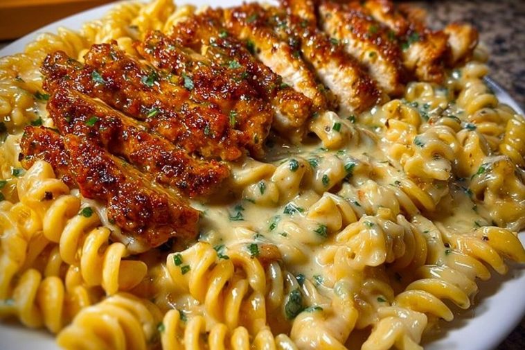 Creamy Cajun Chicken Rotini with Mozzarella Alfredo Sauce