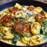 Creamy Chicken Tortellini with Spinach and Garlic Parmesan Cheese 1