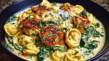 Creamy Chicken Tortellini with Spinach and Garlic Parmesan Cheese 1