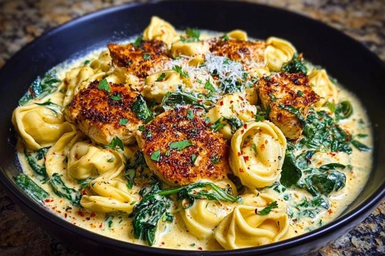 Creamy Chicken Tortellini with Spinach and Garlic Parmesan Cheese 1