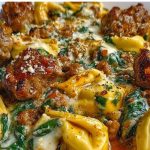 Creamy Garlic Butter Beef Tortellini with Italian Sausage & Spinach