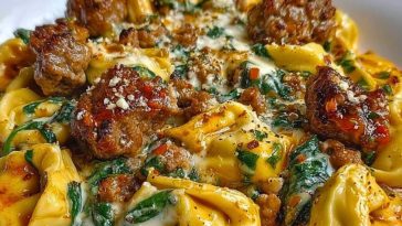 Creamy Garlic Butter Beef Tortellini with Italian Sausage & Spinach