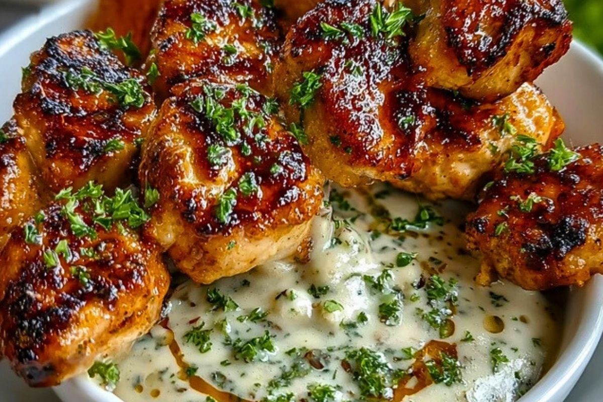 Creamy Garlic Sauce with Grilled Chicken Bites 1