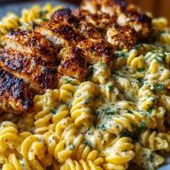 Creamy Parmesan Rotini with Cajun Garlic Butter Chicken