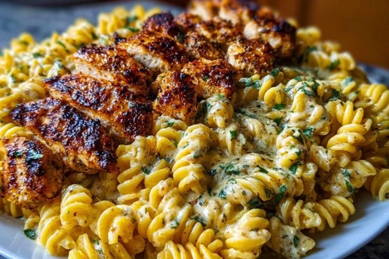 Creamy Parmesan Rotini with Cajun Garlic Butter Chicken