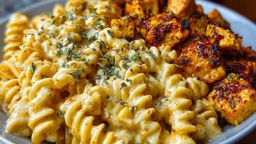 Creamy Velveeta Chicken Rotini Pasta with Mozzarella Garlic Cheese Sauce 1